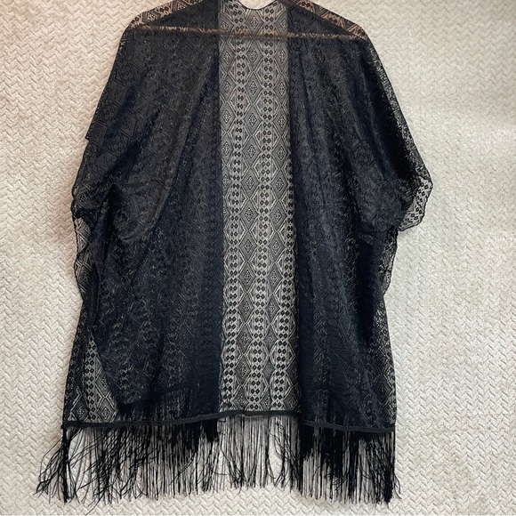 Womens Whimsygoth Black Kimono Style Lace with Fringe One Size Witchy Goth - Picture 5 of 6